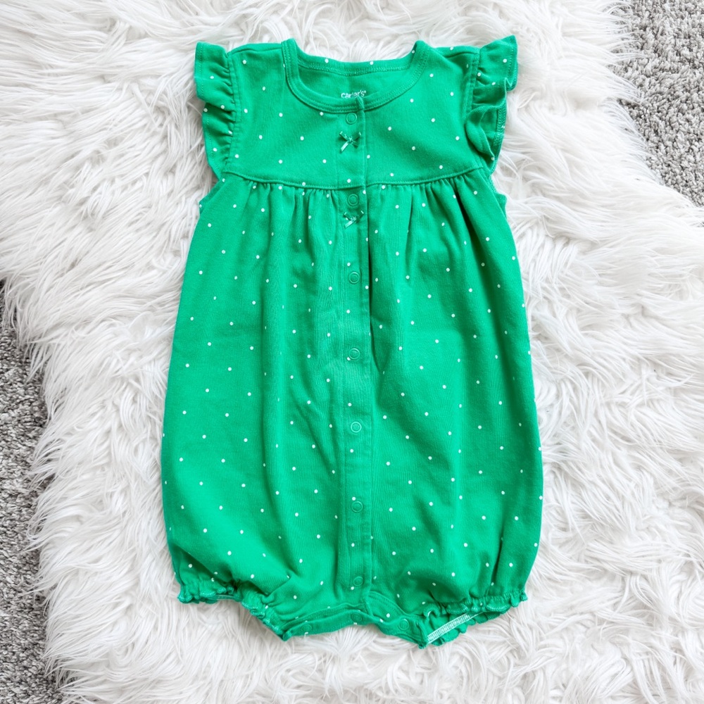 Carters | Green Polka Dot Butterfly Romper 24M Flutter Sleeve